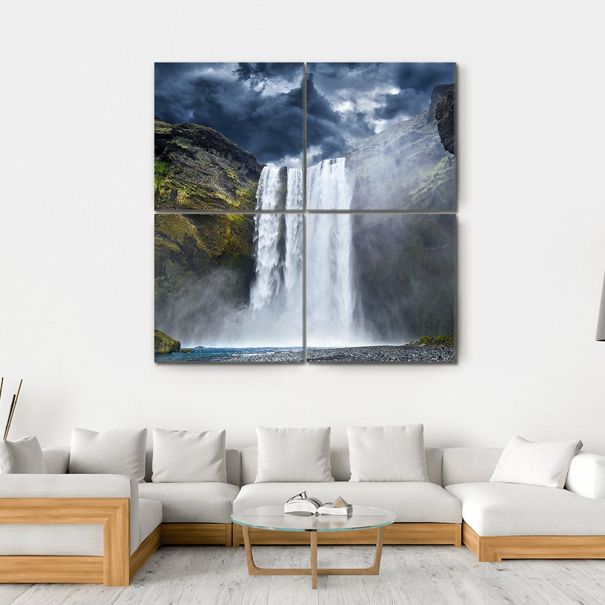 Breathtaking Waterfall In Iceland Canvas Wall Art-4 Square-Gallery Wrap-17" x 17"-Tiaracle