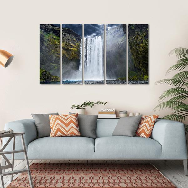 Breathtaking Waterfall In Iceland Canvas Wall Art-5 Horizontal-Gallery Wrap-22" x 12"-Tiaracle