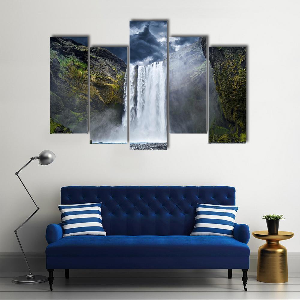 Breathtaking Waterfall In Iceland Canvas Wall Art-5 Pop-Gallery Wrap-47" x 32"-Tiaracle