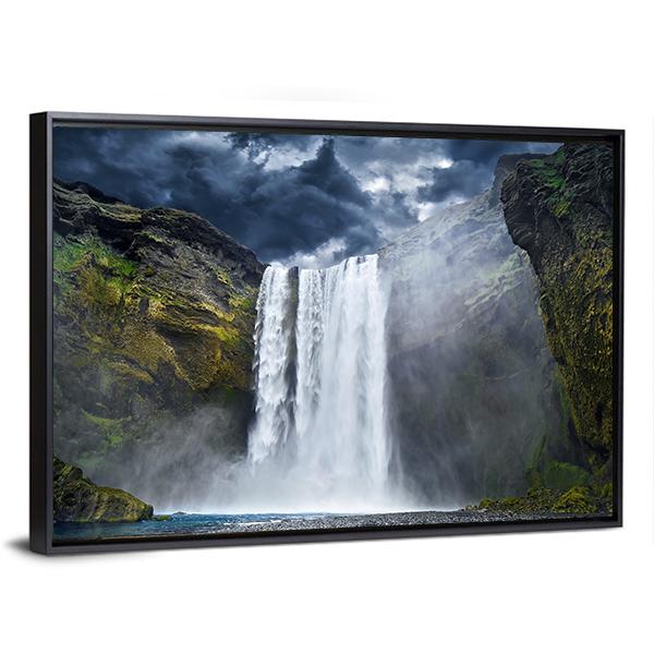 Breathtaking Waterfall In Iceland Canvas Wall Art-3 Horizontal-Gallery Wrap-25" x 16"-Tiaracle