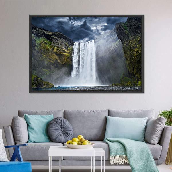 Breathtaking Waterfall In Iceland Canvas Wall Art-1 Piece-Floating Frame-24" x 16"-Tiaracle