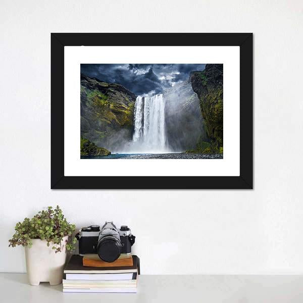 Breathtaking Waterfall In Iceland Canvas Wall Art-1 Piece-Framed Print-20" x 16"-Tiaracle