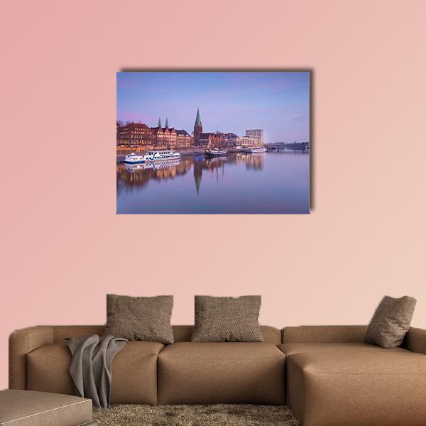 Bremen City With River Canvas Wall Art-1 Piece-Gallery Wrap-48" x 32"-Tiaracle