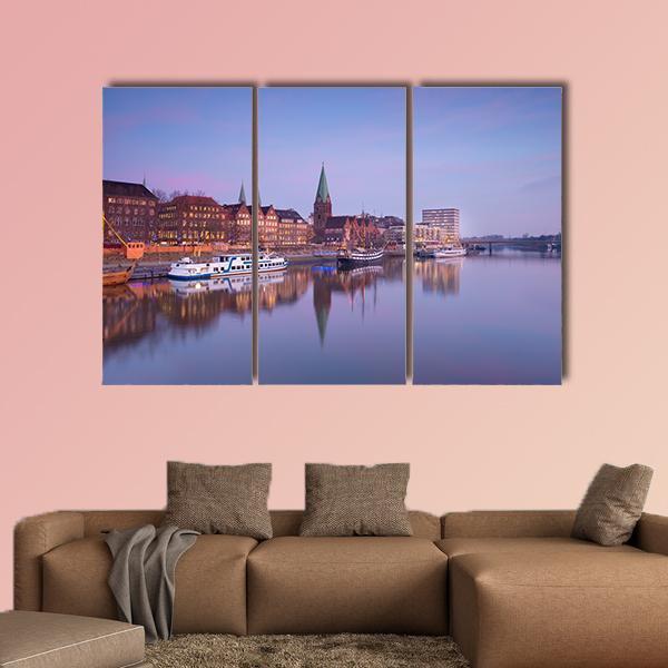 Bremen City With River Canvas Wall Art-3 Horizontal-Gallery Wrap-25" x 16"-Tiaracle