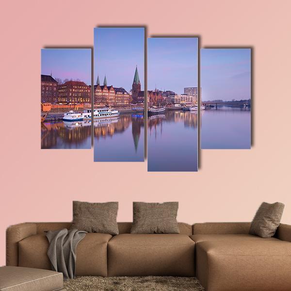 Bremen City With River Canvas Wall Art-4 Pop-Gallery Wrap-50" x 32"-Tiaracle