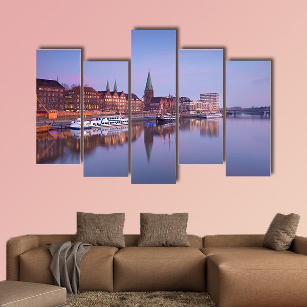 Bremen City With River Canvas Wall Art-5 Pop-Gallery Wrap-47" x 32"-Tiaracle