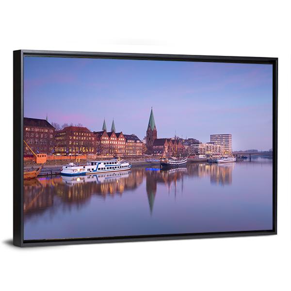 Bremen City With River Canvas Wall Art-3 Horizontal-Gallery Wrap-25" x 16"-Tiaracle