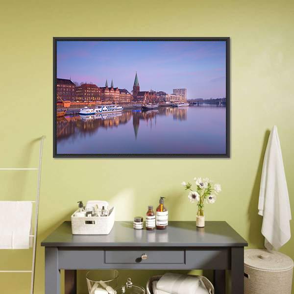 Bremen City With River Canvas Wall Art-3 Horizontal-Gallery Wrap-25" x 16"-Tiaracle