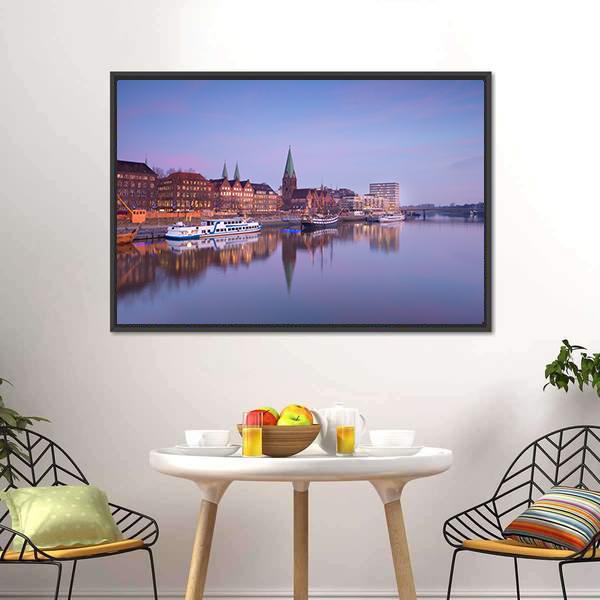 Bremen City With River Canvas Wall Art-3 Horizontal-Gallery Wrap-25" x 16"-Tiaracle