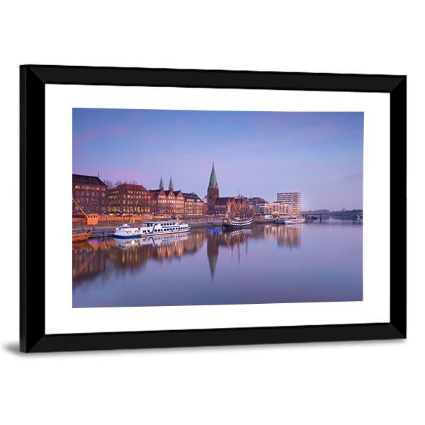 Bremen City With River Canvas Wall Art-3 Horizontal-Gallery Wrap-25" x 16"-Tiaracle