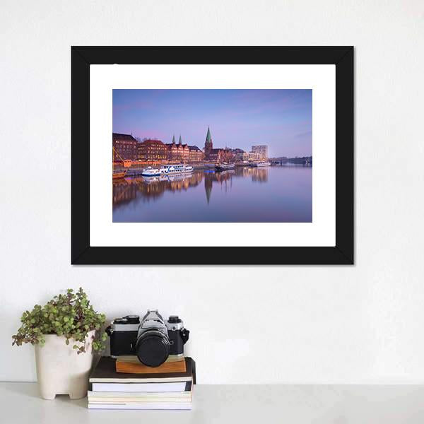 Bremen City With River Canvas Wall Art-1 Piece-Framed Print-20" x 16"-Tiaracle