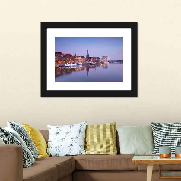 Bremen City With River Canvas Wall Art-3 Horizontal-Gallery Wrap-25" x 16"-Tiaracle