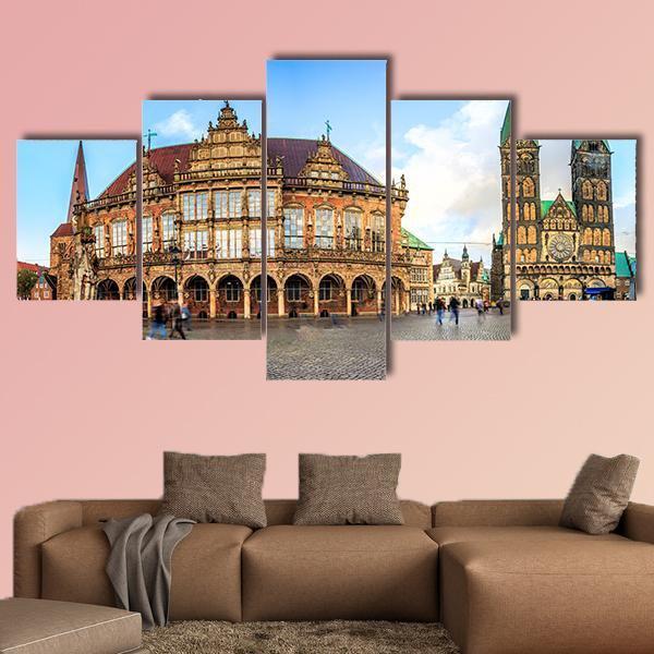 Bremen Main Market Canvas Wall Art-5 Star-Gallery Wrap-62" x 32"-Tiaracle