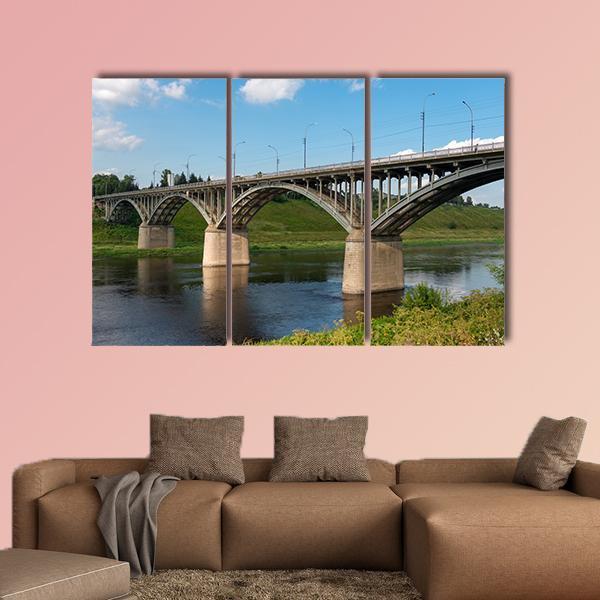 Bridge On Volga River Canvas Wall Art-3 Horizontal-Gallery Wrap-37" x 24"-Tiaracle