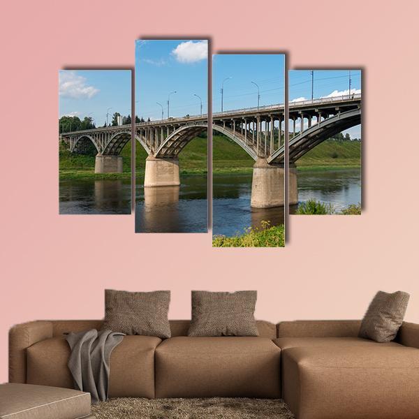 Bridge On Volga River Canvas Wall Art-4 Pop-Gallery Wrap-50" x 32"-Tiaracle