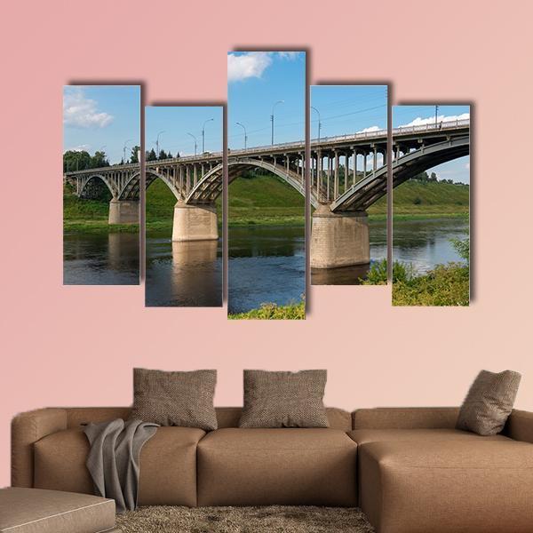 Bridge On Volga River Canvas Wall Art-5 Pop-Gallery Wrap-47" x 32"-Tiaracle