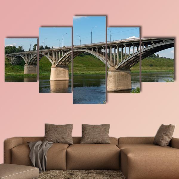 Bridge On Volga River Canvas Wall Art-5 Star-Gallery Wrap-62" x 32"-Tiaracle