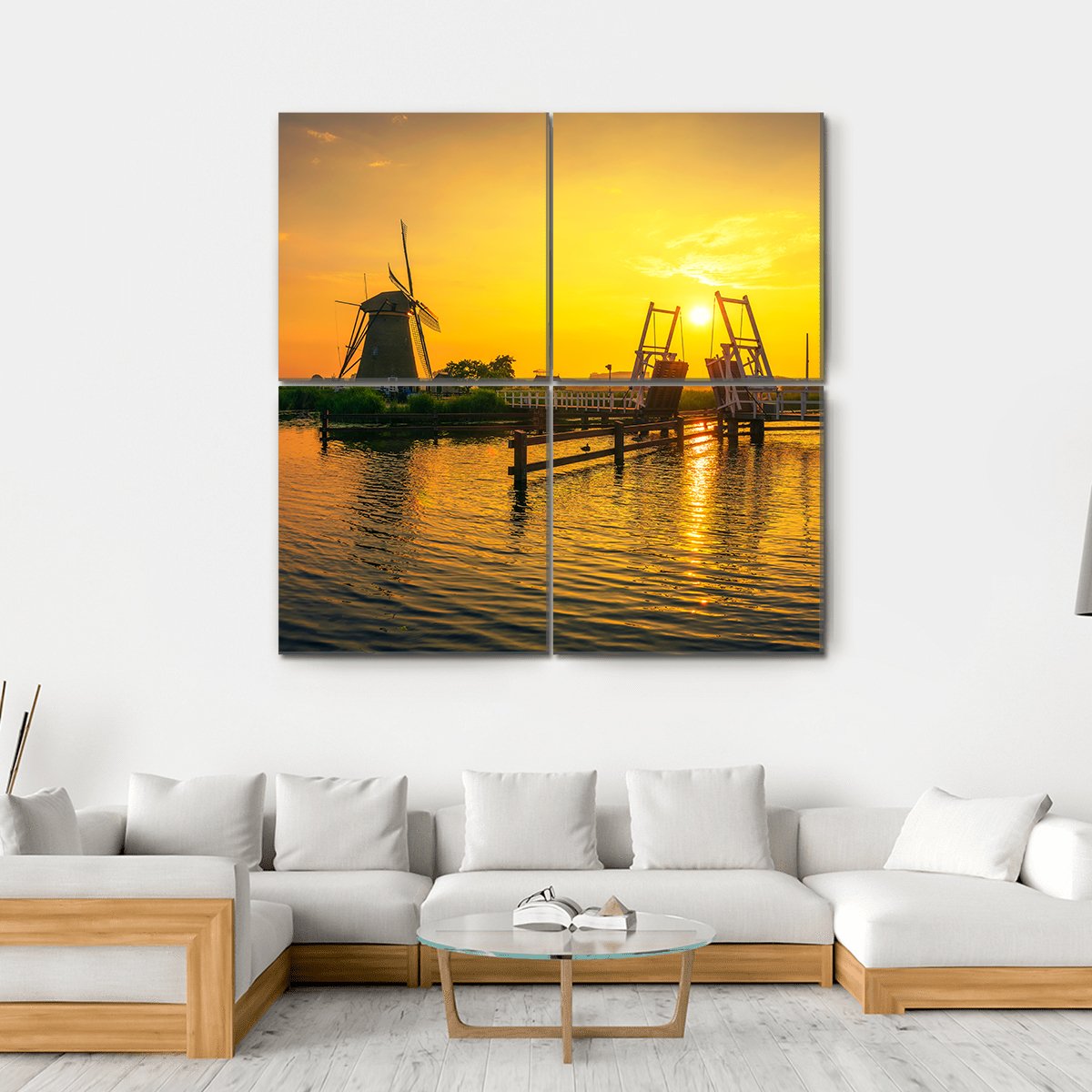 Bridge & Old Windmills Canvas Wall Art-4 Square-Gallery Wrap-17" x 17"-Tiaracle