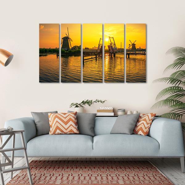 Bridge & Old Windmills Canvas Wall Art-5 Horizontal-Gallery Wrap-22" x 12"-Tiaracle