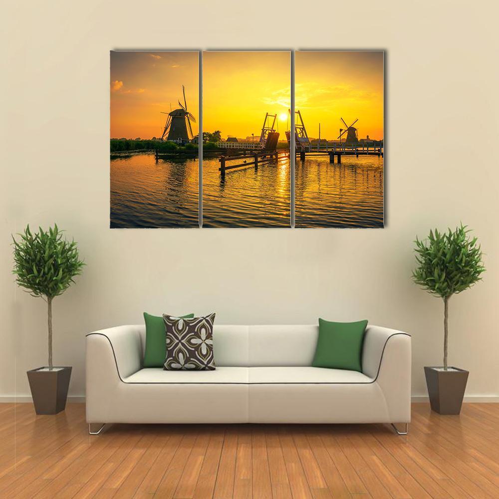 Bridge &amp; Old Windmills Canvas Wall Art-3 Horizontal-Gallery Wrap-37" x 24"-Tiaracle