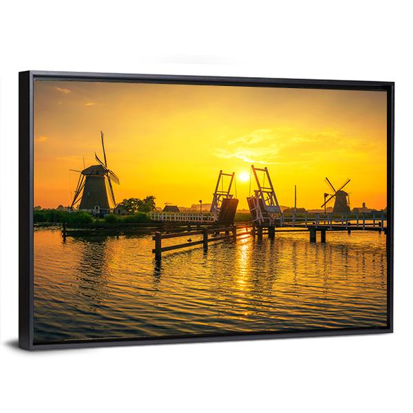 Bridge &amp; Old Windmills Canvas Wall Art-3 Horizontal-Gallery Wrap-25" x 16"-Tiaracle