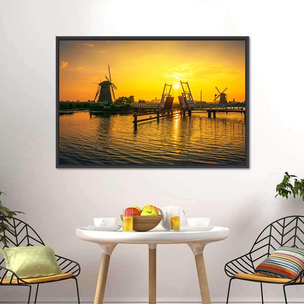 Bridge &amp; Old Windmills Canvas Wall Art-3 Horizontal-Gallery Wrap-25" x 16"-Tiaracle
