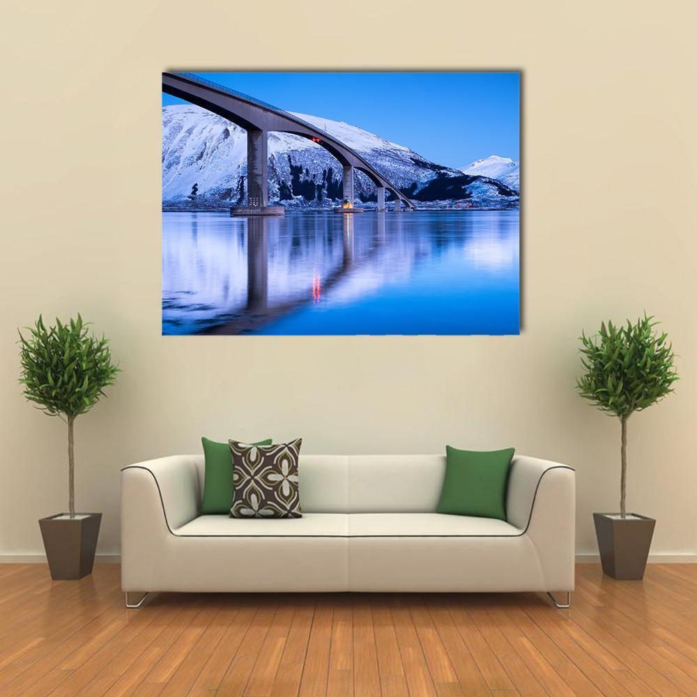 Bridge Reflection On Water Canvas Wall Art-1 Piece-Gallery Wrap-48" x 32"-Tiaracle