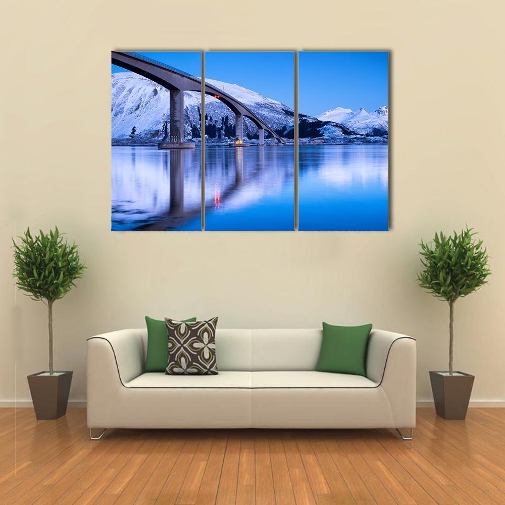 Bridge Reflection On Water Canvas Wall Art-3 Horizontal-Gallery Wrap-37" x 24"-Tiaracle