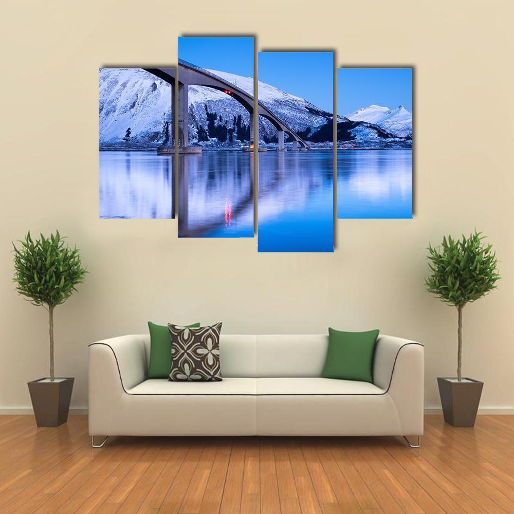 Bridge Reflection On Water Canvas Wall Art-4 Pop-Gallery Wrap-50" x 32"-Tiaracle