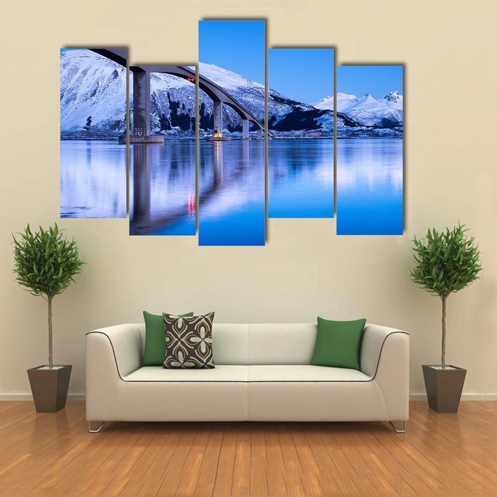 Bridge Reflection On Water Canvas Wall Art-5 Pop-Gallery Wrap-47" x 32"-Tiaracle