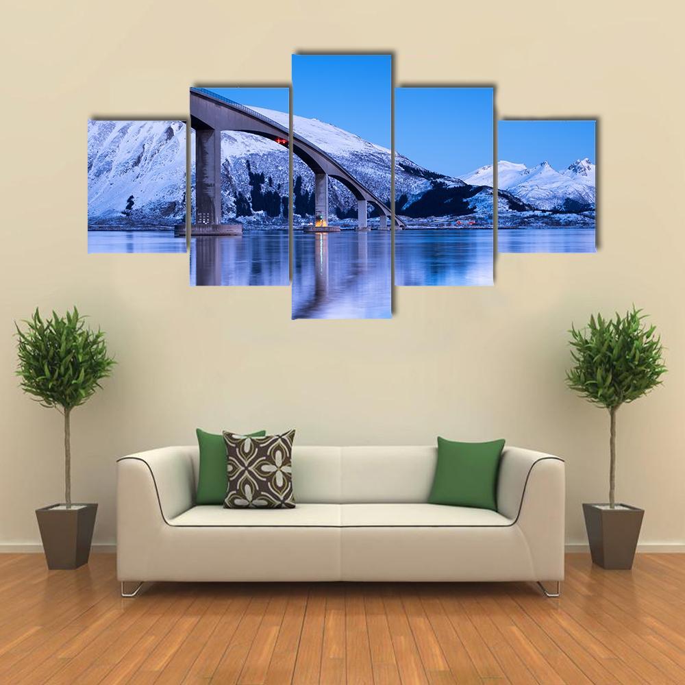 Bridge Reflection On Water Canvas Wall Art-5 Star-Gallery Wrap-62" x 32"-Tiaracle