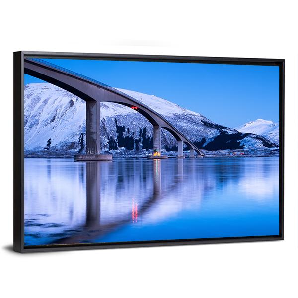 Bridge Reflection On Water Canvas Wall Art-3 Horizontal-Gallery Wrap-25" x 16"-Tiaracle