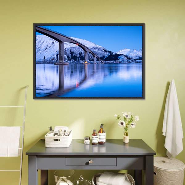 Bridge Reflection On Water Canvas Wall Art-3 Horizontal-Gallery Wrap-25" x 16"-Tiaracle