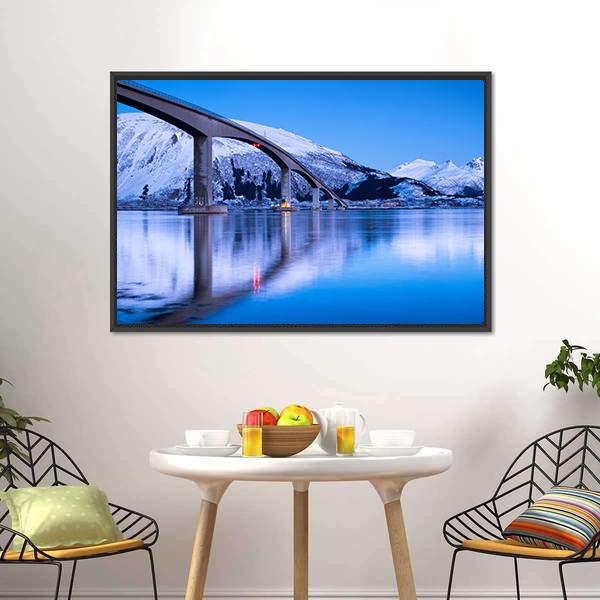 Bridge Reflection On Water Canvas Wall Art-3 Horizontal-Gallery Wrap-25" x 16"-Tiaracle