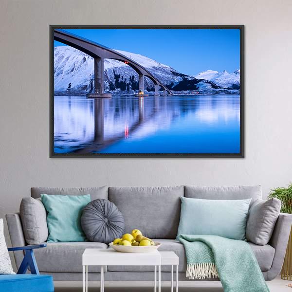 Bridge Reflection On Water Canvas Wall Art-1 Piece-Floating Frame-24" x 16"-Tiaracle