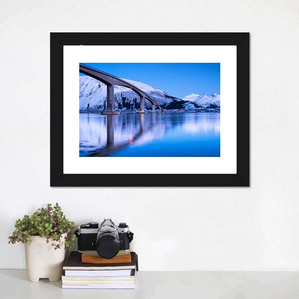 Bridge Reflection On Water Canvas Wall Art-1 Piece-Framed Print-20" x 16"-Tiaracle