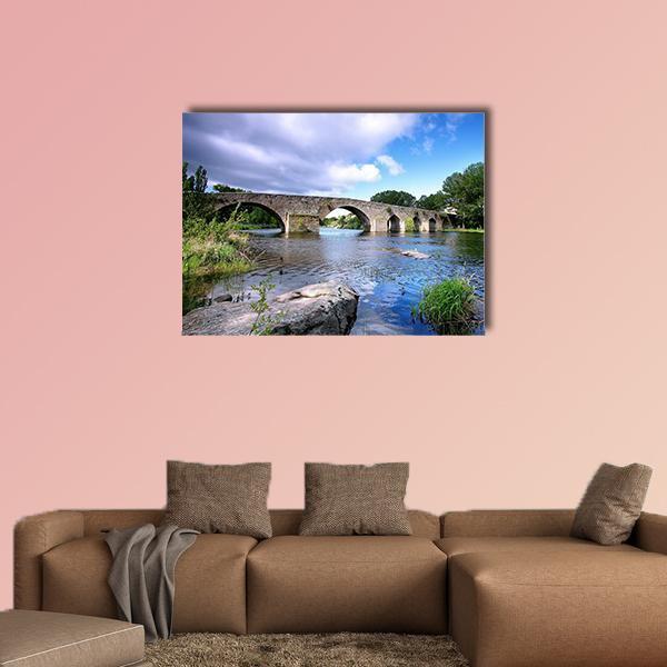 Bridge And River In Spain Canvas Wall Art-1 Piece-Gallery Wrap-48" x 32"-Tiaracle