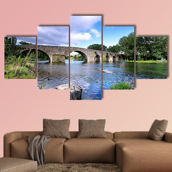 Bridge And River In Spain Canvas Wall Art-5 Star-Gallery Wrap-62" x 32"-Tiaracle