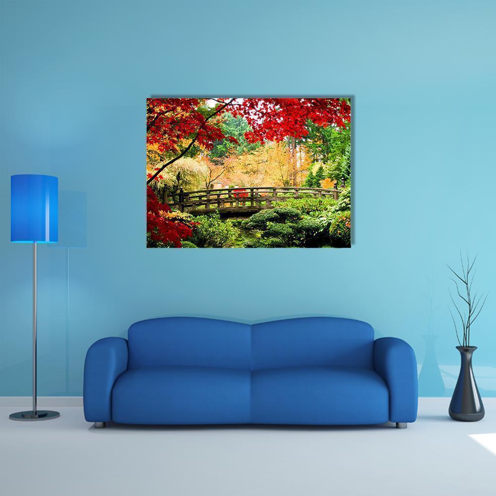 Bridge In Garden Canvas Wall Art-4 Horizontal-Gallery Wrap-34" x 24"-Tiaracle