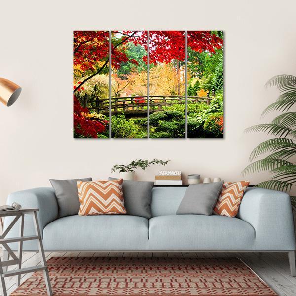 Bridge In Garden Canvas Wall Art-4 Horizontal-Gallery Wrap-34" x 24"-Tiaracle