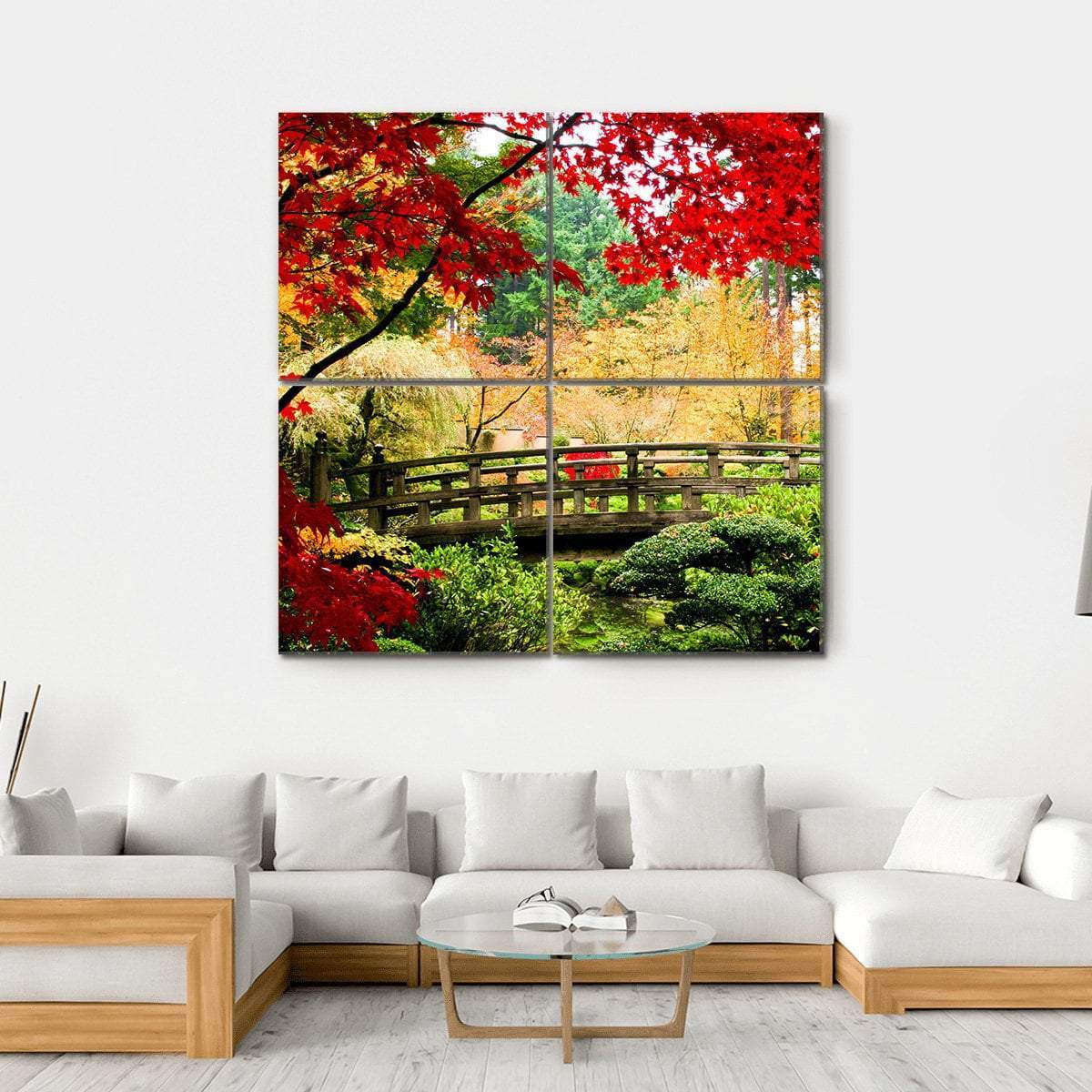 Bridge In Garden Canvas Wall Art-4 Square-Gallery Wrap-17" x 17"-Tiaracle