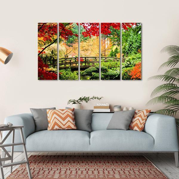 Bridge In Garden Canvas Wall Art-5 Horizontal-Gallery Wrap-22" x 12"-Tiaracle
