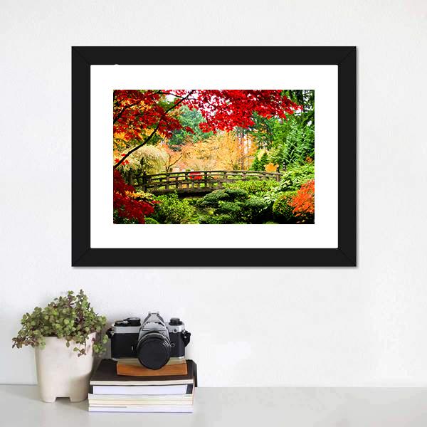 Bridge In Garden Canvas Wall Art-1 Piece-Framed Print-20" x 16"-Tiaracle