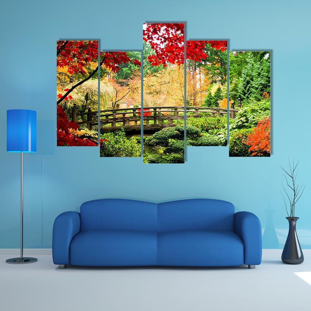 Bridge In Garden Canvas Wall Art-5 Pop-Gallery Wrap-47" x 32"-Tiaracle