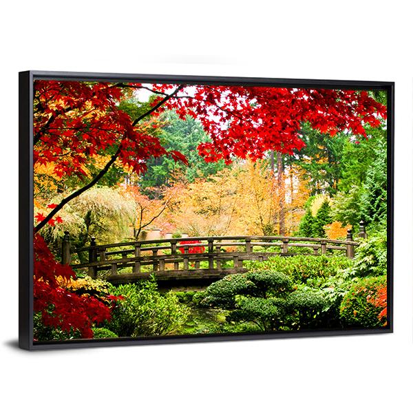 Bridge In Garden Canvas Wall Art-3 Horizontal-Gallery Wrap-25" x 16"-Tiaracle