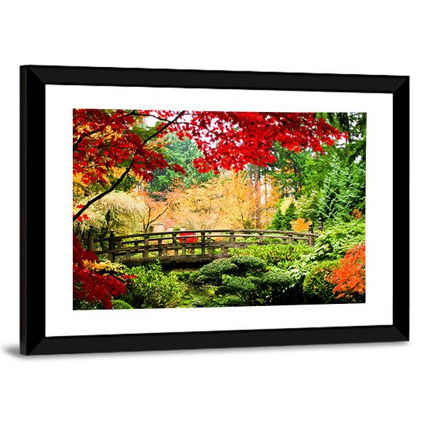 Bridge In Garden Canvas Wall Art-3 Horizontal-Gallery Wrap-25" x 16"-Tiaracle