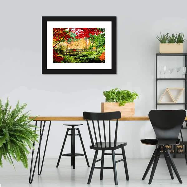 Bridge In Garden Canvas Wall Art-3 Horizontal-Gallery Wrap-25" x 16"-Tiaracle