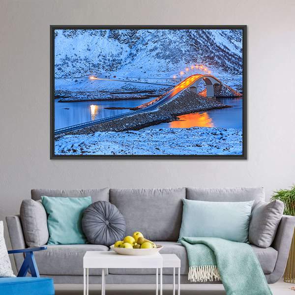 Bridge In Lofoten Islands Panoramic Canvas Wall Art-1 Piece-36" x 12"-Tiaracle