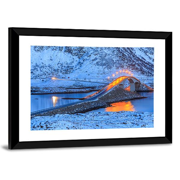 Bridge In Lofoten Islands Panoramic Canvas Wall Art-1 Piece-36" x 12"-Tiaracle