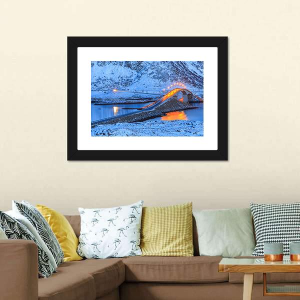 Bridge In Lofoten Islands Panoramic Canvas Wall Art-1 Piece-36" x 12"-Tiaracle